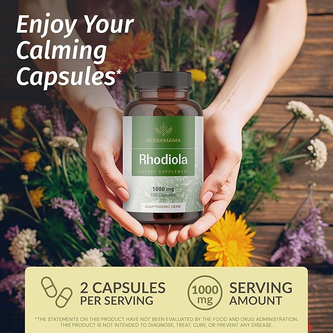 HERBAMAMA Ashwagandha and Rhodiola Rosea Kit - Bundle of Ashwagandha Liquid Drops 2 Fl Oz &amp 1000mg Rhodiola Rosea Capsules - Vegan Non-GMO Gelatin-Free - 2 Pack