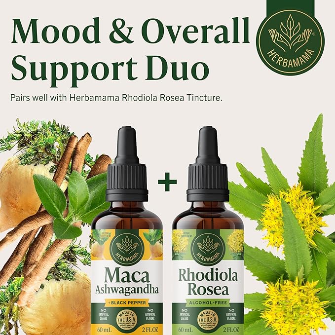 HERBAMAMA Ashwagandha Maca Drops - Vegan Mood Support &amp Overall Well-Being with Ashwagandha and Maca Root Extract Tincture - Non-GMO Alcohol &amp Sugar-Free Women &amp Men Support Supplement 2