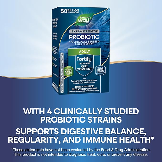 Nature's Way Extra Strength(1) Fortify ProbioticProbiotics for Digestive HealthPrebiotics50 Billion Live CulturesDigestive &amp Immune Health Support*30 Capsules(Pack of 2)
