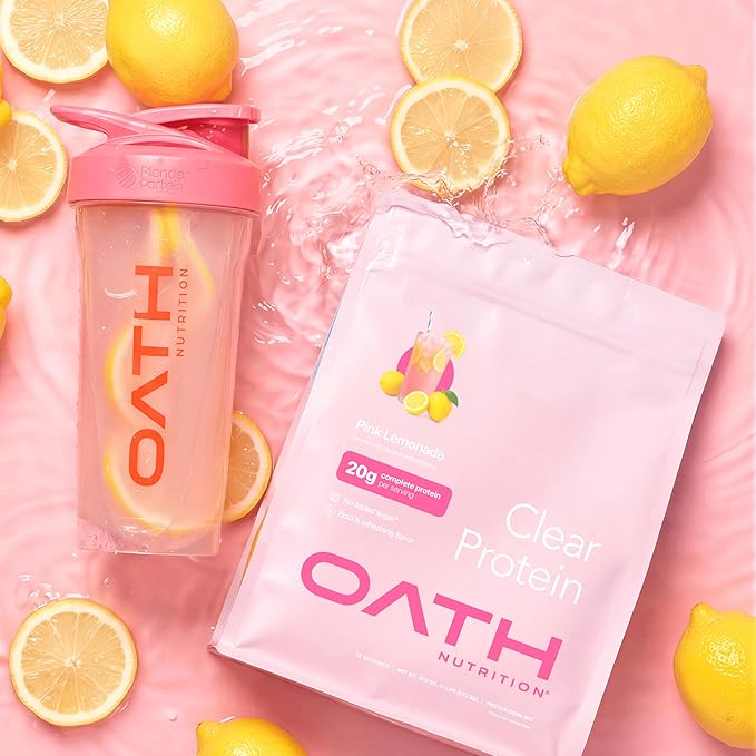 Oath Nutrition Clear Whey Isolate Protein Powder Pink Lemonade 20g Complete Protein per Serving No Added Sugar Grass-Fed 18 Servings