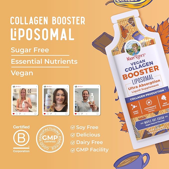 MaryRuth Organics Collagen Booster Liposomal | Sugar Free | Liquid Collagen Booster with VIT C E ZincCopper&ampSilica | Skin Care&ampJoint Support Supplement | Vegan | Non-GMO | Gluten Free | 14