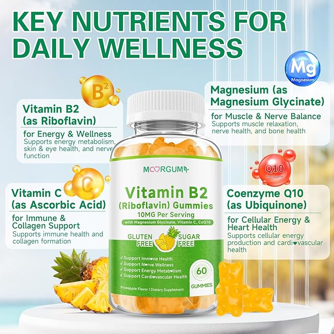 Vitamin B2 Gummies Riboflavin Supplement for Kids &amp Adults with Magnesium Glycinate CoQ10 and Vitamina C for Women and Men Energy Immune Wellness &amp Cellular Health Support 120 Count