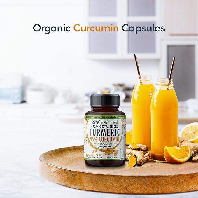 Nutra Nourished Organic Turmeric Curcumin with Black Pepper - 1350mg Standardized Tumeric 95% Curcumin| Highest Strength Curcumin Curcuma Capsules | Made in Australia (90 Capsules)