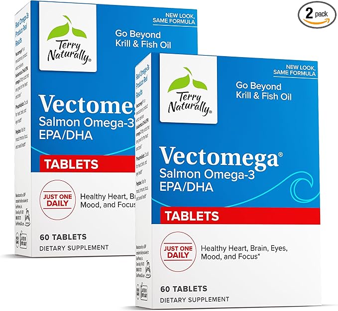 Terry Naturally Vectomega - Supplement with EPA &amp DHA - Omega-3 Tablets for Brain &amp Heart Health Support - Nutritional Supplement with Essential Fatty Acids &amp Peptides - 60 Tablets (Pack o
