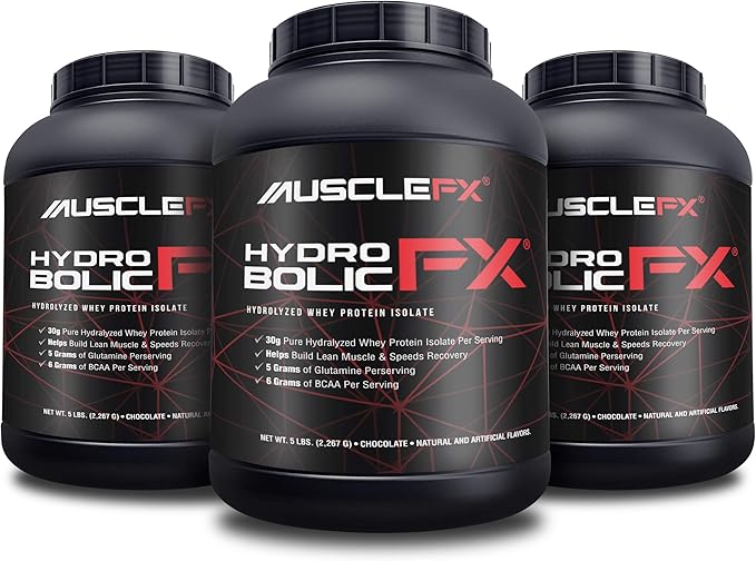 Hydrobolic FX Pure Hydrolyzed Whey Protein Isolate Powder - Lean Muscle &amp Speedy Recovery 26g of Protein 5g of Glutamine &amp 6g of BCAA (Chocolate 5 LB)