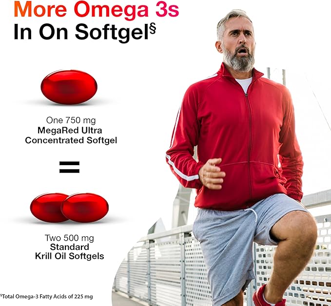 MegaRed Antarctic Krill Oil 750mg Omega 3 Fatty Acid Supplement Ultra Concentrate EPA &amp DHA Softgels Antioxidant Astaxanthin Heart Health Supplement with No Fish Oil Aftertaste 80ct