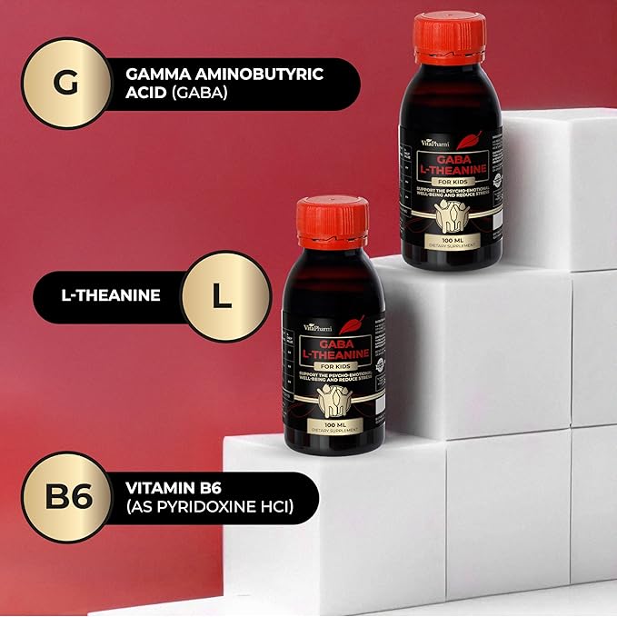 GABA L-Theanine Supplement for Kids - Liquid GABA with Vitamin B6 - Supports Emotional Well-Being Stress Relief Relaxation and Cognitive Health - 100 ml Non-GMO L-Theanine Liquid Formula