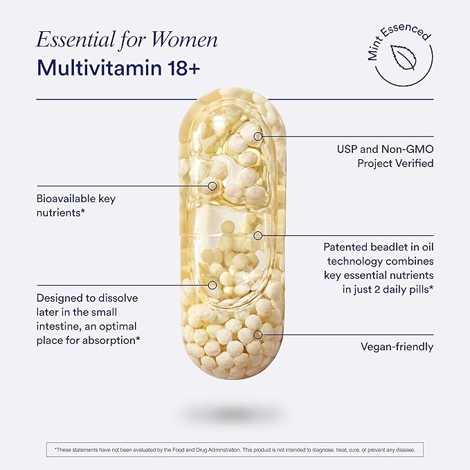 Ritual Multivitamin for Women 18+ with Vitamin D3 for Immune Support* Vegan Omega 3 DHA B12 Iron Gluten Free Non GMO USP Verified Mint 30 Day Supply 60 Capsules