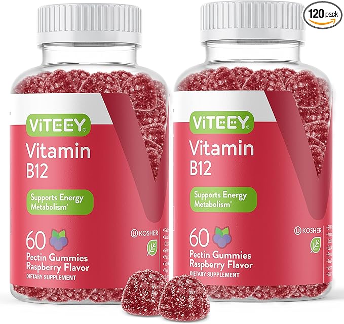VITEEY Vitamin B12 Gummies - Cognitive Support and Energy Gummies - Vegan Gelatin Free Gluten Free - 60 Count