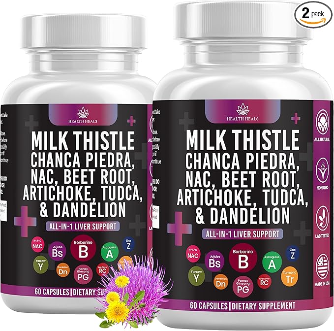 Milk Thistle NAC Chanca Piedra Beet Root Artichoke Dandelion Root - Liver Supplement Plus Astragalus TUDCA Choline &amp Ginger- 120 Count