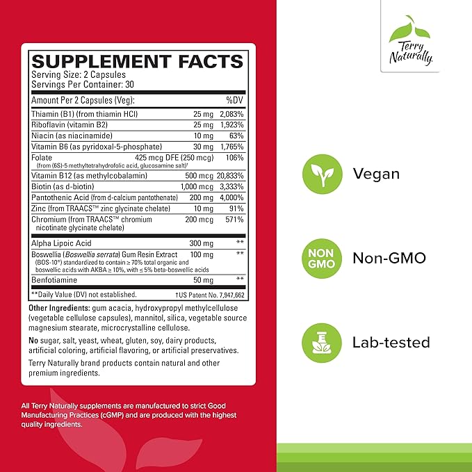 Terry Naturally Healthy Feet &amp Nerves - Herbal Supplement with Bioactive Vitamin B12 - Circulation &amp Nerve Health Support Supplement - Vegan Capsules with Boswellia Serrata - 60 Capsules