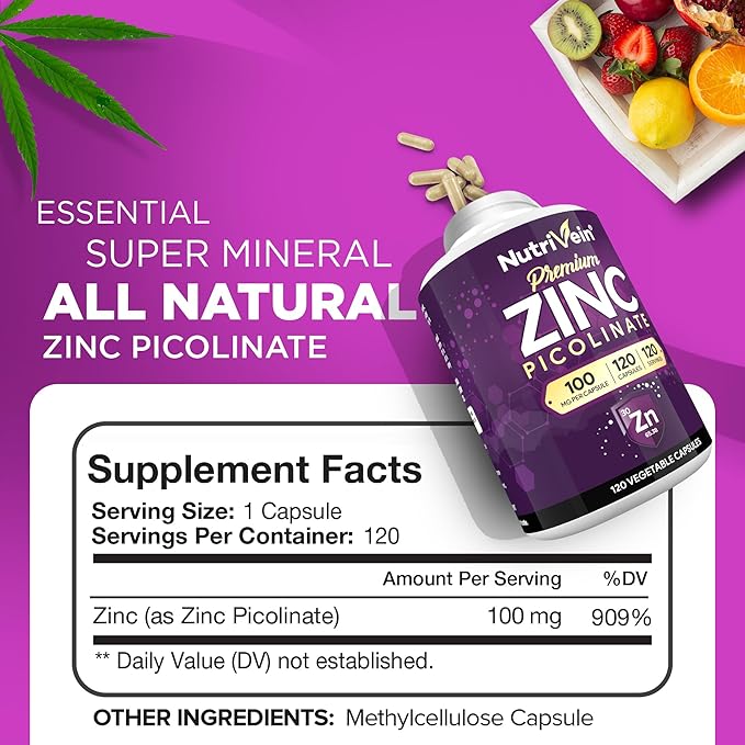 Nutrivein Premium Zinc Picolinate &amp Liposomal Vitamin C Supplement Bundle: High-Absorption Vitamin C Capsules &amp Zinc Supplements Defense and Vitality Bundle