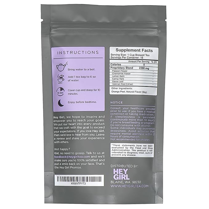 Hey Girl Sleep + Feel Better Tea Bundle - Sleep Tea w/Chamomile Valerian Root &amp Lemon Balm in Tea Bags + Feel Better Herbal Tea with Echinacea Elderberry Vitamin C