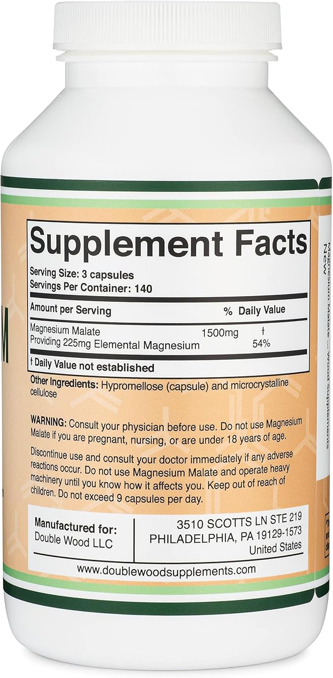 Magnesium Malate Capsules (420 Count) - 1500mg Per Serving (Magnesium Bonded to Malic Acid) Third Party Tested Vegan Friendly Gluten Free by Double Wood Supplements (Pack of 2)