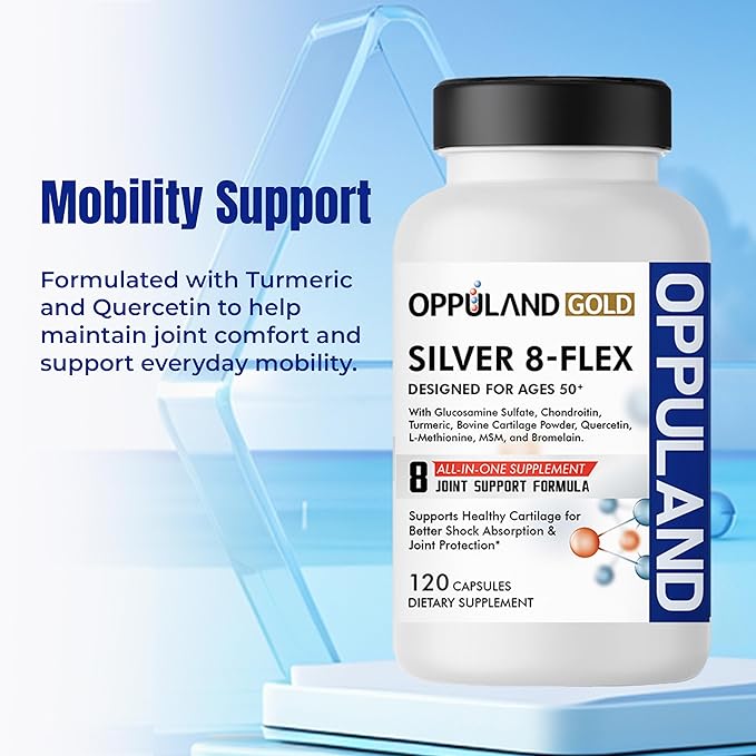 Silver 8 Flex - Joint Support Supplement for Men &amp Women - Glucosamine Chondroitin MSM Complex for Knee Hip and Movement Health - Nutritional Advanced Formula for Ages 50+ - 120 Capsules