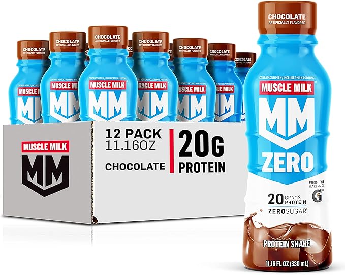 Muscle Milk Zero Protein Shake Chocolate 20g Protein 12 Pack + Optimum Nutrition Gold Standard Protein Shake Chocolate 24g Protein 12 Count