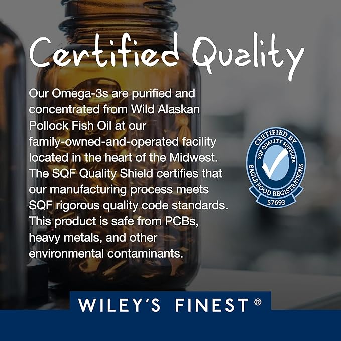 Wiley's Finest Wild Alaskan Fish Oil Peak Omega-3 Liquid Supplement - 2300mg EPA and DHA Omega-3s - Lemon Flavor - 4.23 Oz (25 Servings)