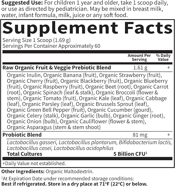 Garden of Life Raw Probiotics Kids - 5 Billion CFU - Whole Food Probiotic for Gut Health &amp Immune Support - for Children Ages 1 Year &amp Older - 60 Servings