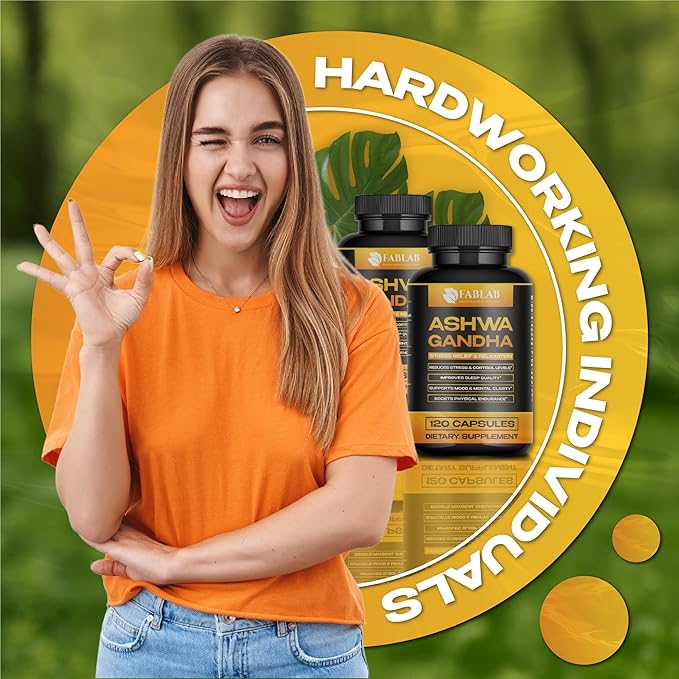 Ashwagandha GABA &amp Magnesium Glycinate Supplement 120 Capsules Natural Stress Relief Mood Support &amp Relaxation Sleep Aid &amp Adrenal Support Non-GMO