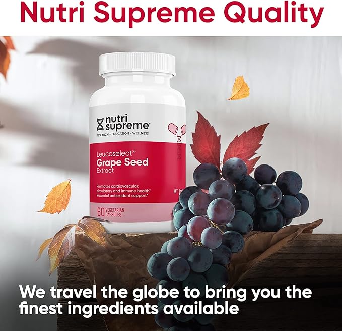 Nutri Supreme Grapeseed Extract Leucoselect Polyphenols for Super Antioxidant Support Cardiovascular Health Kosher Certified 60 Capsules