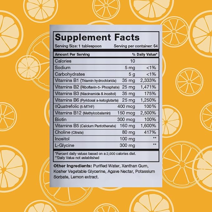 BrainChild B-Complex Liquid - High-Potency Methylated B Vitamins for Energy Stress &amp Mood Non-GMO Vegan Gluten-Free Lemon - 16oz