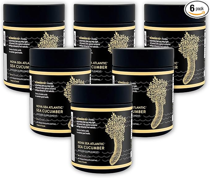 Sea Cucumber Supplement Wild Caught Sea Cucumber Capsules with Fucosylated Chondroitin Vitamins Mineral — Natural Antioxidant Supplement for Elderly Adult Child (Pack of 6)