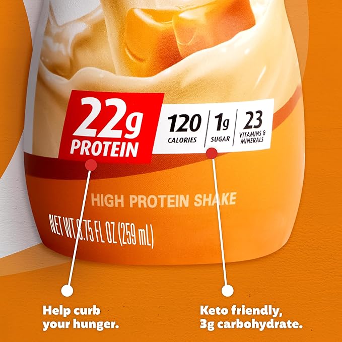 Premier Protein Shake MINIs Caramel 22g Protein 120 Calorie Pack of 12 &amp Protein Shake 8 Flavor Variety Pack 30g Protein 24 Vitamins &amp Minerals