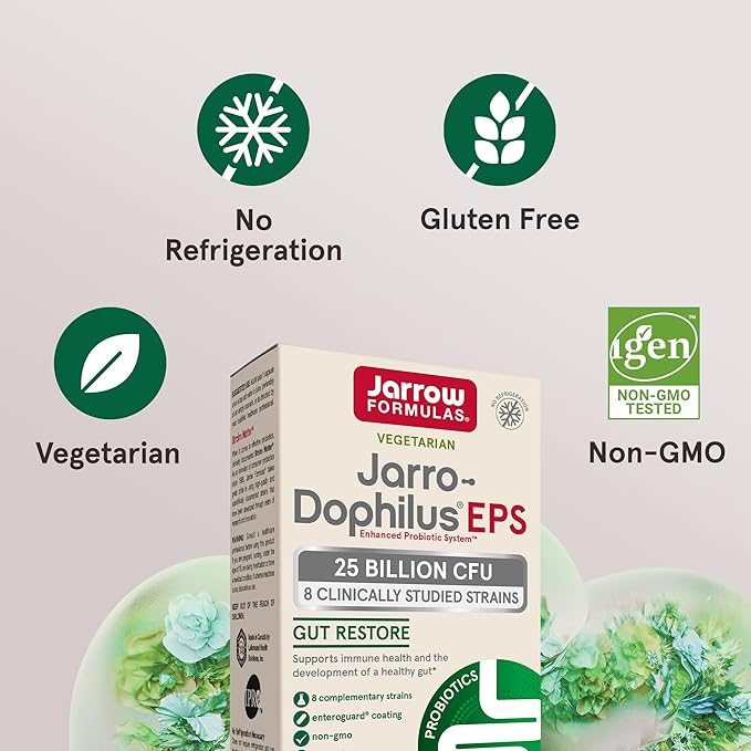Jarrow Formulas Jarro-Dophilus EPS Probiotics 25 Billion CFU for Intestinal Tract Support Gut Health Probiotics Supplements for Women and Men 60 Veggie Capsules Up to a 60 Day Supply 12 Packs