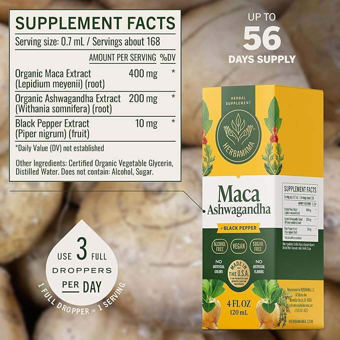 HERBAMAMA Maca Ashwagandha Drops - Vegan Mood Support &amp Overall Well-Being with Ashwagandha and Maca Root Extract Tincture - Non-GMO Alcohol &amp Sugar-Free Women &amp Men Support Supplement 5