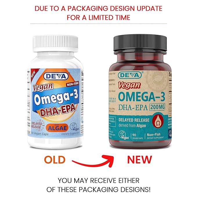 DEVA Nutrition Vegan Omega-3 DHA-EPA from Micro Algae Delayed Release 90 Vegan Capsules 1-Pack
