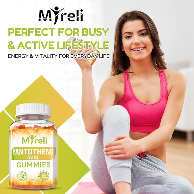 Pantothenic Acid Gummies - Vegetarian Vitamin B5 Supplement D-Calcium Pantothenate Formula Non-GMO Gluten Free 60 Chewables Gelatin Free Soy Free Dairy Free No Artificial Colors