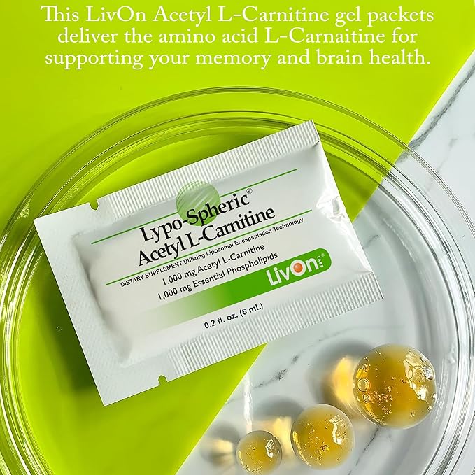 Lypo-Spheric Acetyl L-Carnitine – 1000 mg Acetyl L-Carnitine &amp Essential Phospholipids Per Packet – Liposome Encapsulated for Maximum Bioavailability – 100% Non-GMO - (30 Individual Packets)