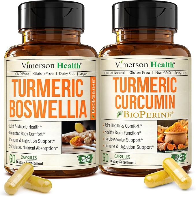 Turmeric Boswellia + Turmeric Curcumin Supplement Bundle – Organic Turmeric Ginger Root + Tumeric Extract (95% Curcuminoids) for Joint Support &amp Digestive Health - Pure Curcumin with Black Pepper