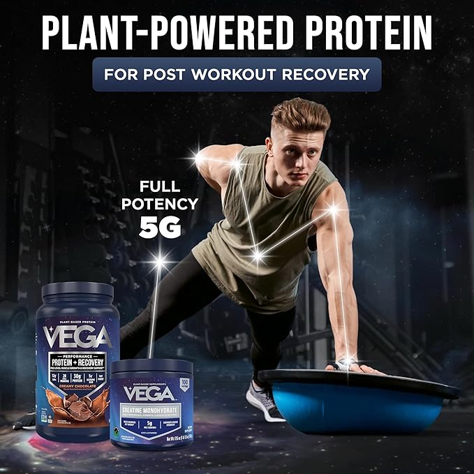 Vega Creatine Monohydrate Powder 17.6oz (100 Servings) Sport Protein &amp Recovery Chocolate Protein Powder 1.8lbs - Plant-Based Protein and Muscle Support