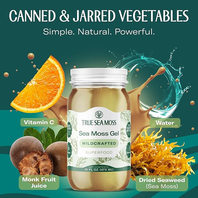 TrueSeaMoss Sea Moss Gel – Made in USA – Wildcrafted Seamoss &amp Jarred Vegetables – Original Pack of 3 (Labels may Vary)