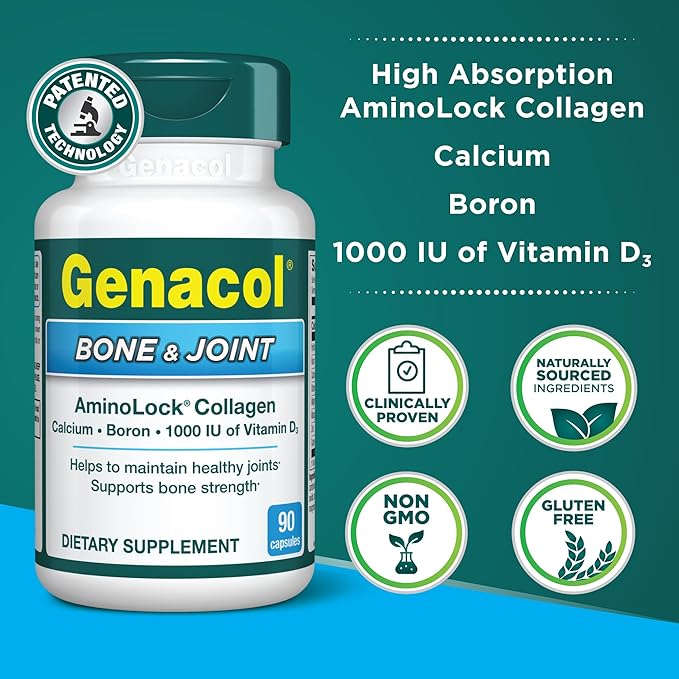 Genacol Bone &amp Joint – Calcium Vitamin D3 Boron &amp Ultra-Hydrolyzed Collagen Health Supplement Supports Bone Strength 90 Capsules (30-Day Supply)