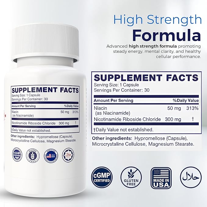 NAD+ Boost Pro Supports Cellular Energy Brain &amp Muscle Function 30 Capsules Halal Vegan Gluten-Free Made in USA