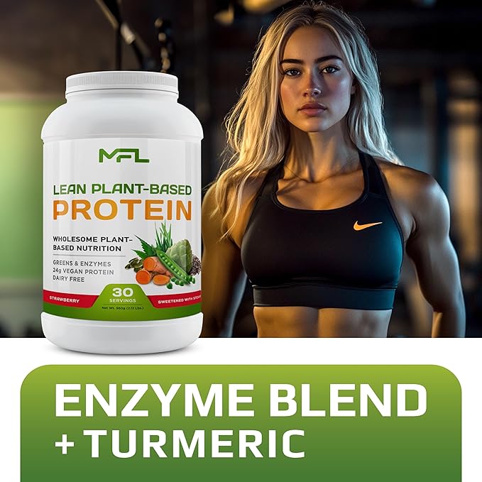 MFL Vegan Plant-Based Protein Powder l Gluten Free l Non Dairy l Non GMO l Lactose Free l Keto-Friendly | 2.12 lbs (Strawberry)
