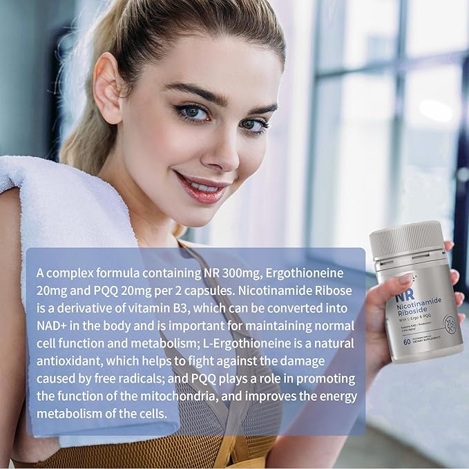 NR Nicotinamide Riboside Supplement 300mg Supports NAD+ Boosting 60 Capsules with L-Ergothioneine and PQQ for Cell Health &amp Healthy Aging