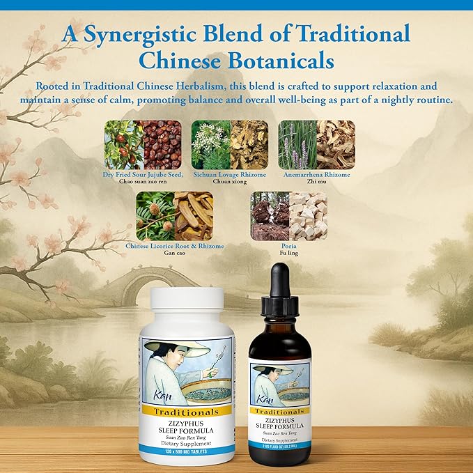 Kan Herbs Company Zizyphus Sleep Formula – Traditional Chinese Herbal Blend for Nighttime Balance and Relaxation Support Promotes Overall Well-Being and Harmony Herbal Supplement 120 Tablets