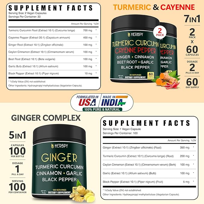 Bundle 7in1 Turmeric Curcumin Supplement &amp 5in1 Ginger Supplement