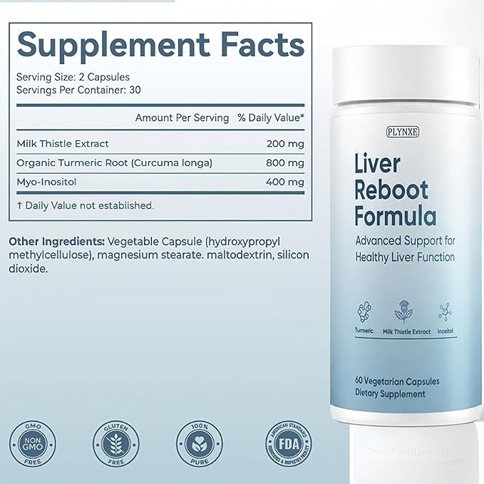 Liver Support Supplement Capsules Liver Health Milk Thistle Extract with Turmeric &amp Inositol Antioxidant &amp Daily Wellness Support Vegetarian Capsules 60 Count