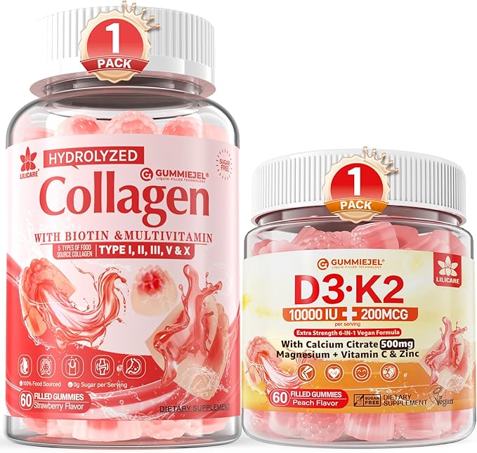 Collagen Peptide Gummies + Vitamin D3 K2 Gummies for Women &amp Men