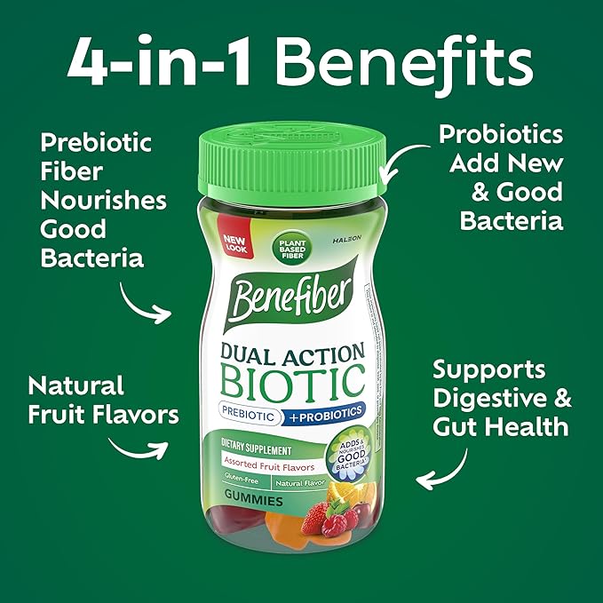 Benefiber Prebiotic Fiber Supplement Gummies with Probiotics for Digestive Health Assorted Fruit Flavors - 50 Count