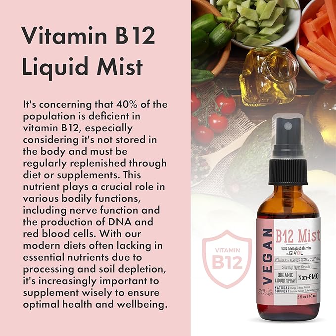 Organic Vegan Vitamin B12 Supplement Liquid Mist for Quick Absorption 5000mcg Methylcobalamin and ZINC Boost Mist 40mg (Extra Strength) - Sugar Free with VIT C and Elderberry Extract - Non-GMO