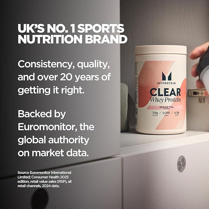 Myprotein Clear Whey Isolate Protein Powder 20 Servings (1.1lbs) Lemon Ice Tea 20g Protein per Serving Naturally Flavored Drink Mix Daily Protein Intake for Superior Performance