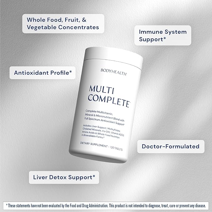 BodyHealth Multi Complete (120 Ct) Daily Multivitamin for Men and Women with Whole Foods Minerals Antioxidants Organic Green Food Concentrates and Liver Detox Extracts Non GMO