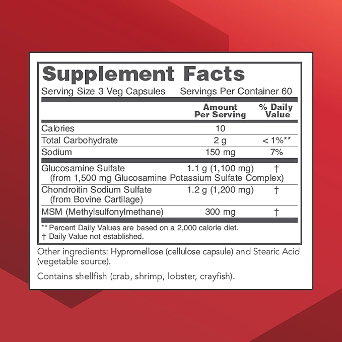 PROTOCOL FOR LIFE BALANCE Glucosamine &amp Chondroitin with MSM - Joint Support* - Chondroitin MSM Supplement - Non-GMO &amp Dairy Free - 180 Veg Caps