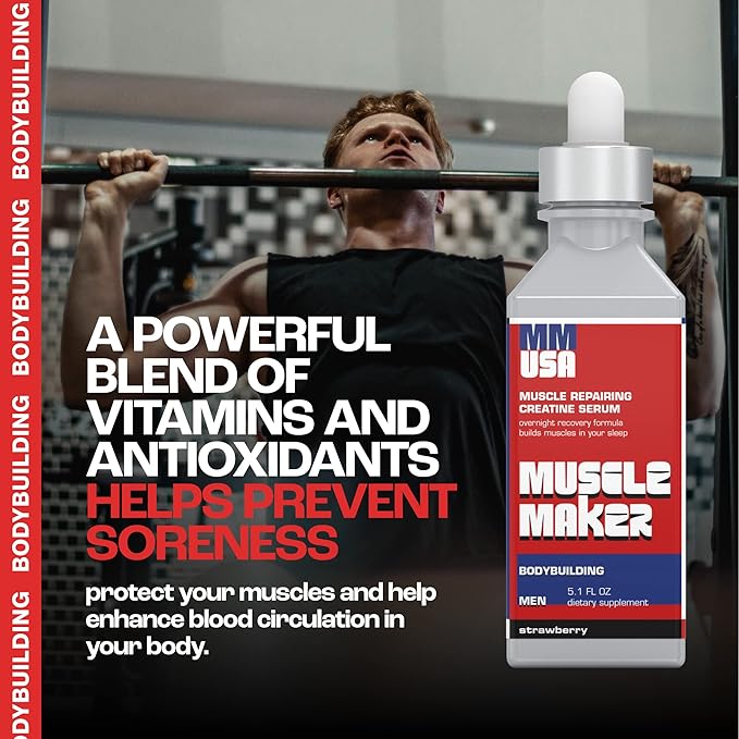 MMUSA Muscle Maker Post Workout Serum: Enhanced Men's Health with Antioxidant Boost. Immunity Powerhouse Vitamin C &amp Zinc. Creatine for Fitness Energy &amp Focus. Raspberry 5.1 Fl Oz