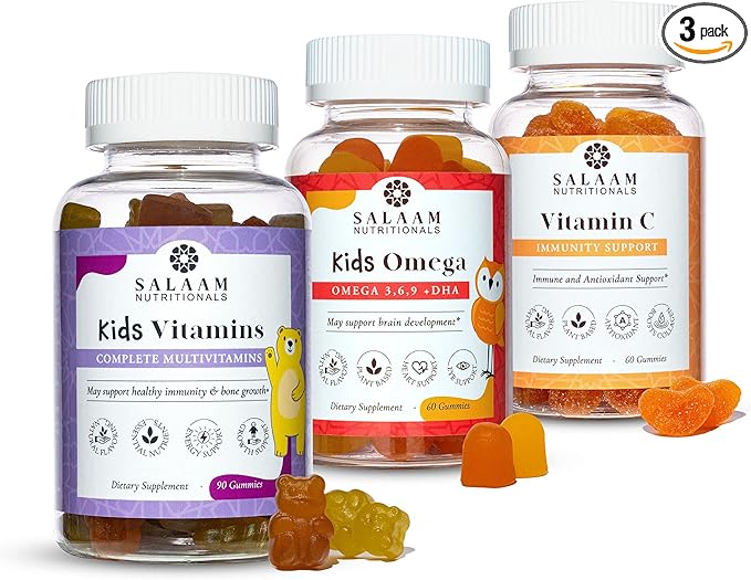 Salaam Nutritionals - Vitamin Pack Omega 3 + Dha for Kids Multivitamins for Kids Vitamin C Vitamin Gummies Bundle 3 Packs